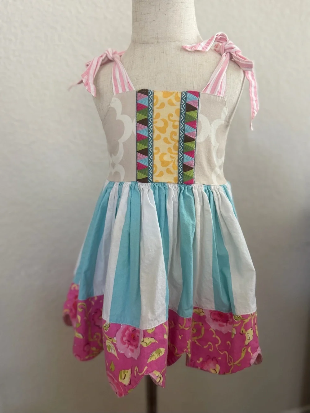 Gymboree Pink, Aqua & White Striped Tie-Shoulder Dress